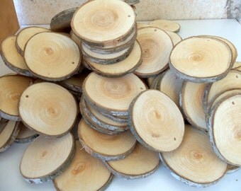 Wood Slices - 50 Blank White Tree Branch slices,Drilled - Tags Supplies - Wedding Supplies - Jewelry Supplies. 3 inches in diam.