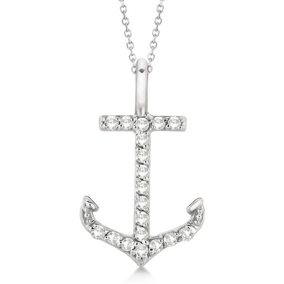 Anchor Diamond Pendant Necklace 14K White Gold (0.10ct)