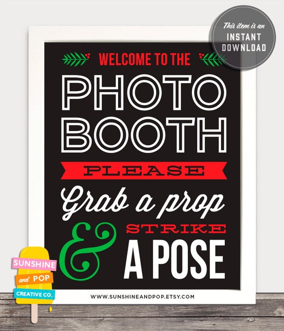 Cyber Sale - Instant Download - Diy Printable Christmas Photo Booth Sign - Vintage Christmas Party photobooth printable prop Pdf 8x10 Il_570xn