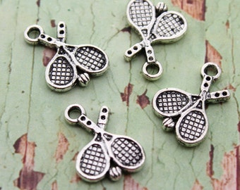 10 Antique Tibetan Silver Tone Double Sized Tennis Charms 20x17mm