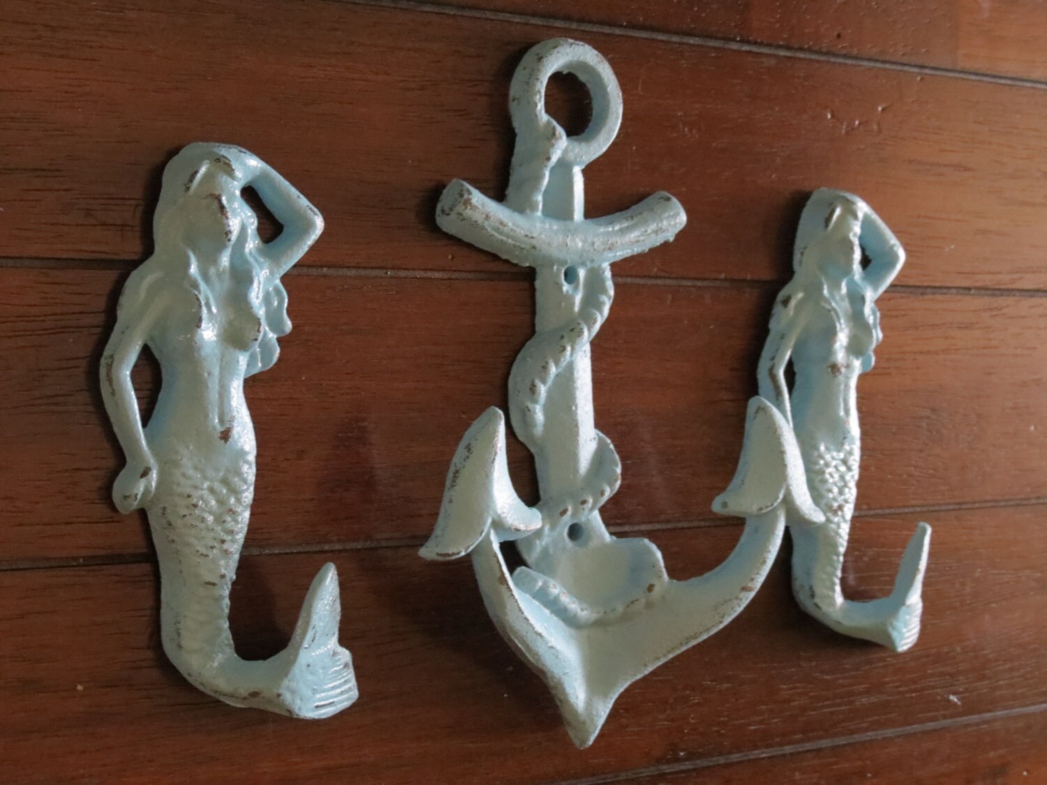 Nautical Hooks / Set of Hooks / Anchor and Mermaid Wall Decor