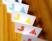 Greeting Cards Set, 5 "Joyeux Anniversaire" cards, with unique Indonesia inspired design, white envelope