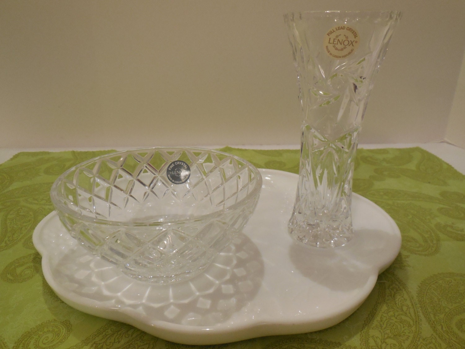 Lenox Crystal Vase and Bowl Set Vintage Crystal w/ Original