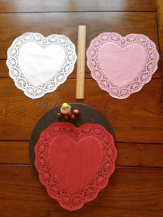12 large 10 red heart paper lace doilies by thedestinyofthings