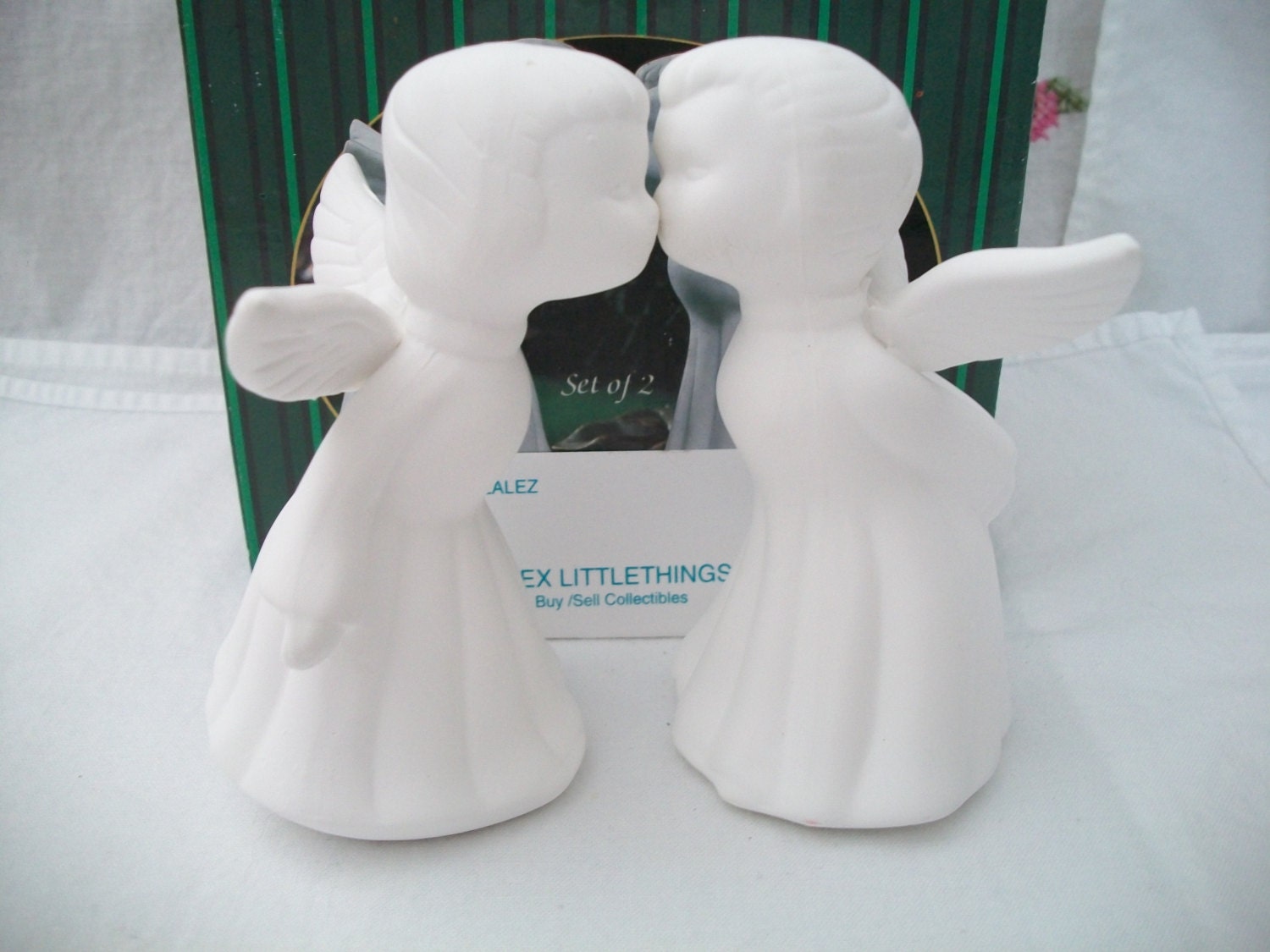 Kissing Angels White Bisque Porcelain Figurines Christmas