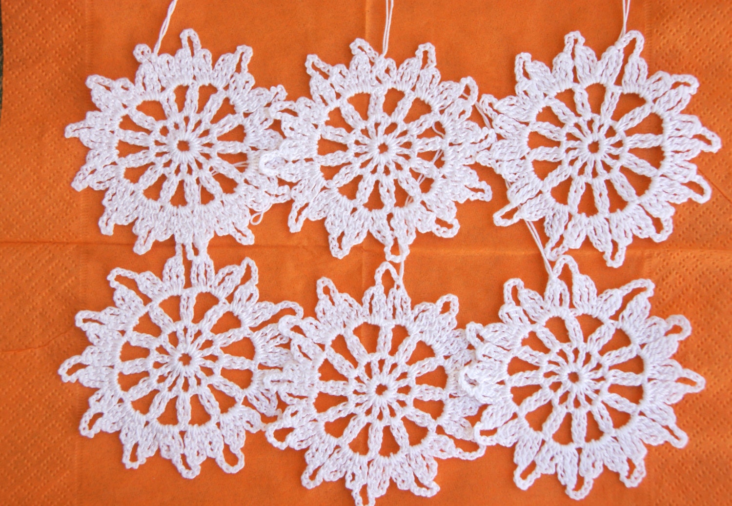 Set of 6 lace handmade crochet white snowflakes, christmas tree, holliday,decoration