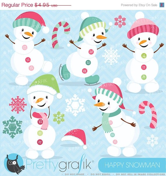80% OFF SALE Happy PINK Snowman clipart commercial use, vector graphics, digital clip art, digital images - CL620 Il_570xn