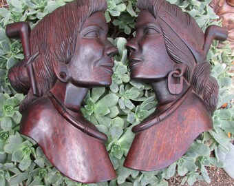 Carved Mid Century Modern Wood Sculpture Indian Women Silhouette