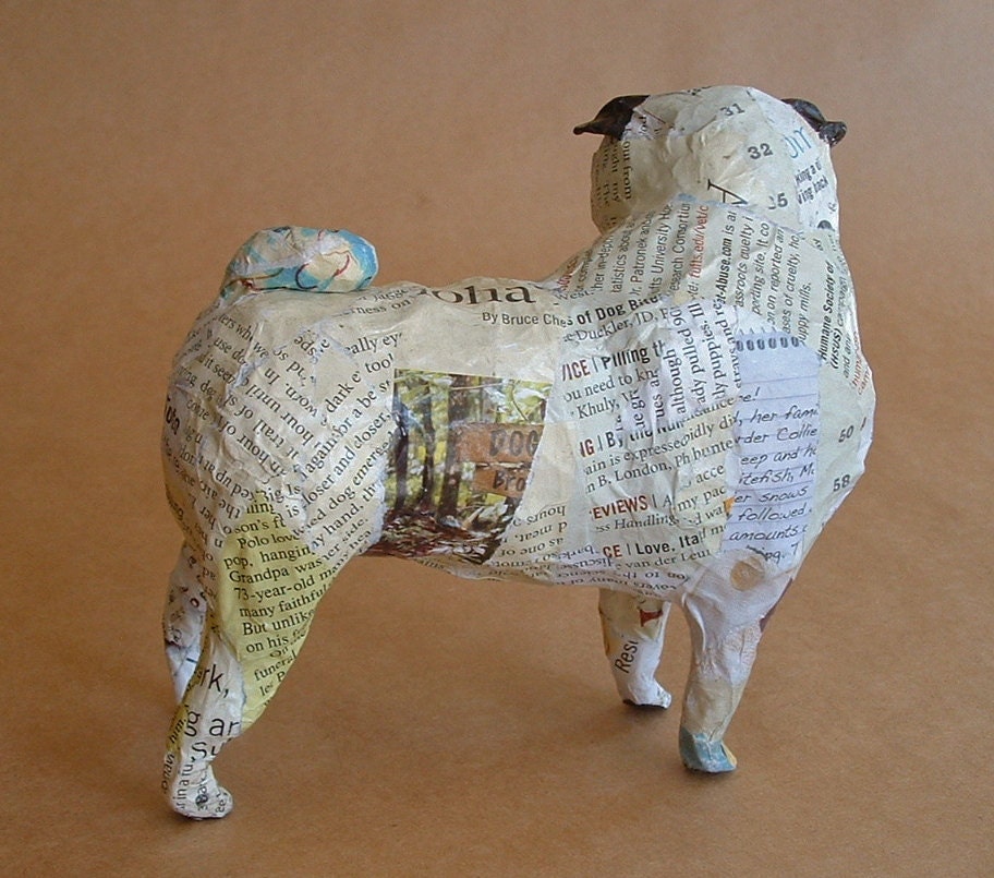 Pug Unique Whimsical Paper Mache Dog Sculpture by PaperPort
