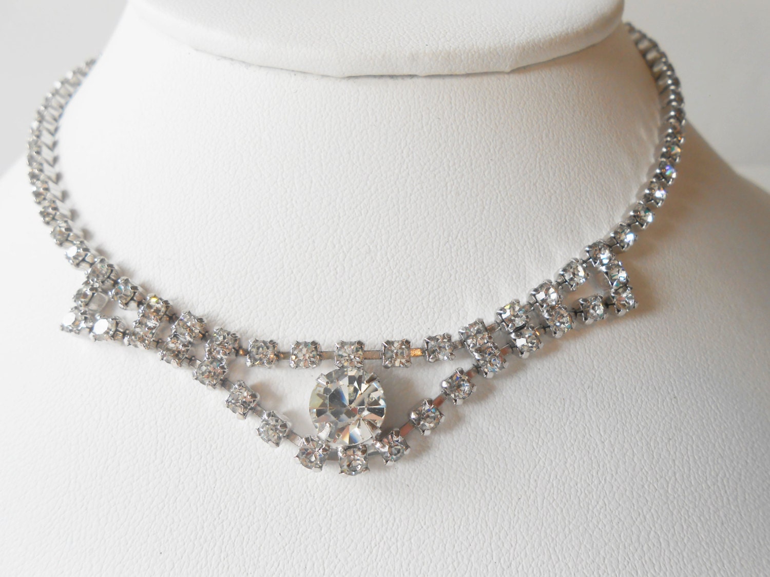 Items similar to Rhinestone Necklace Choker 1940s Jewelry Wedding ...