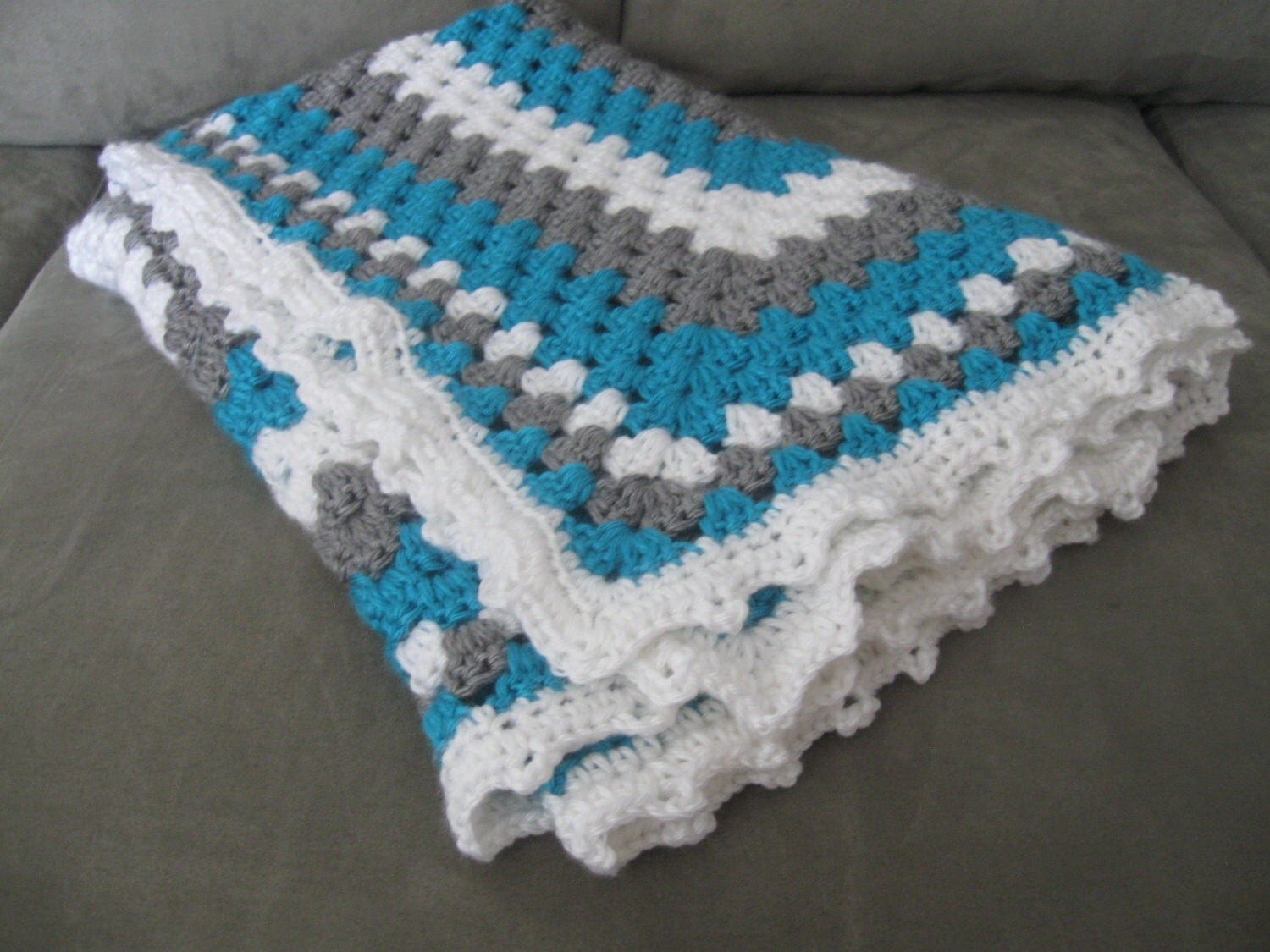 Blue and gray baby blanket by OhBabyCrochetAndMore on Etsy