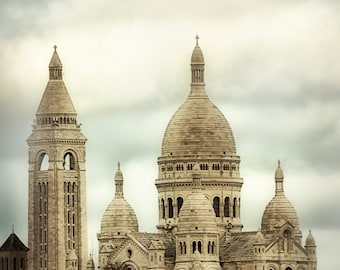 Paris Photography - Sacre Coeur Basilica, beige, Montmartre, Paris wall decor, travel, architecture, Paris wall art - "Heavenly Thoughts"