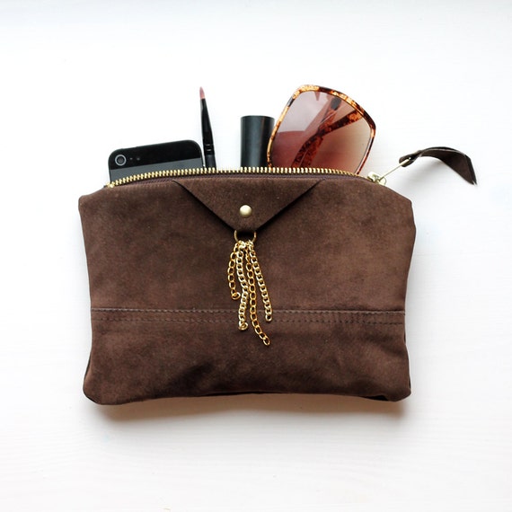 Items similar to Natural leather purse / repurposed brown suede leather / mini clutch bag / make ...