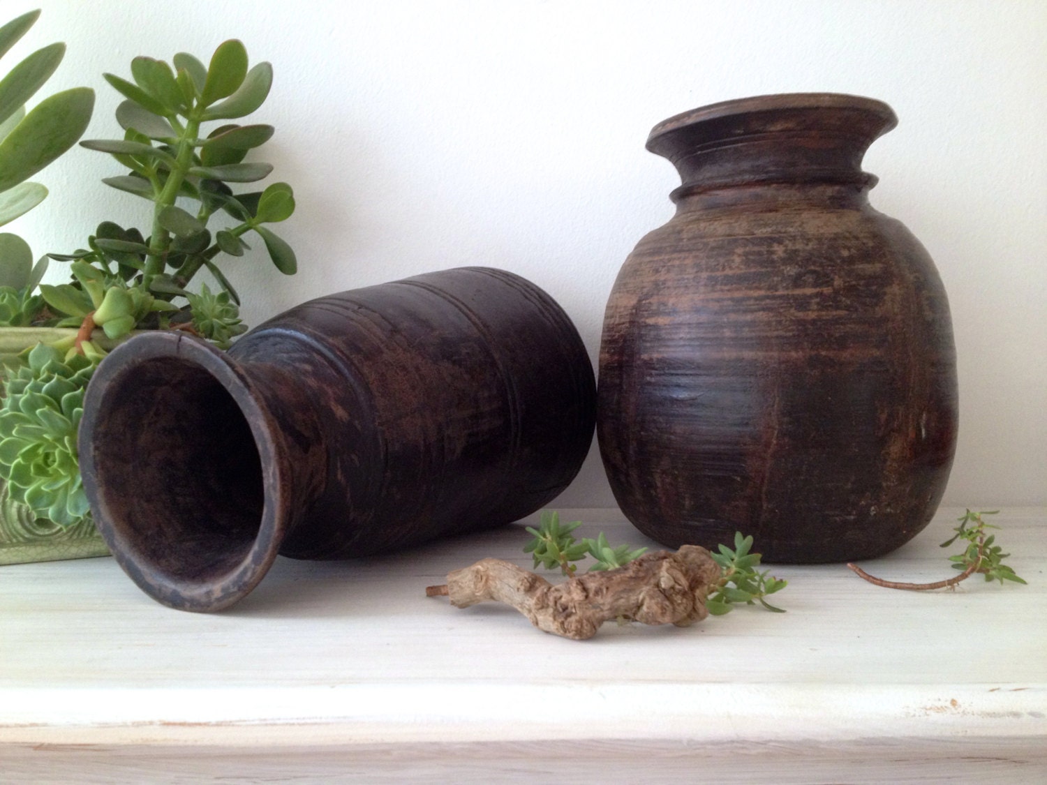 Handmade Wooden Vases Set of Two