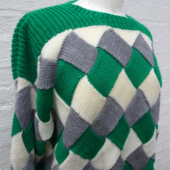 Chunky jumper knitted entrelac sweater women's vintage