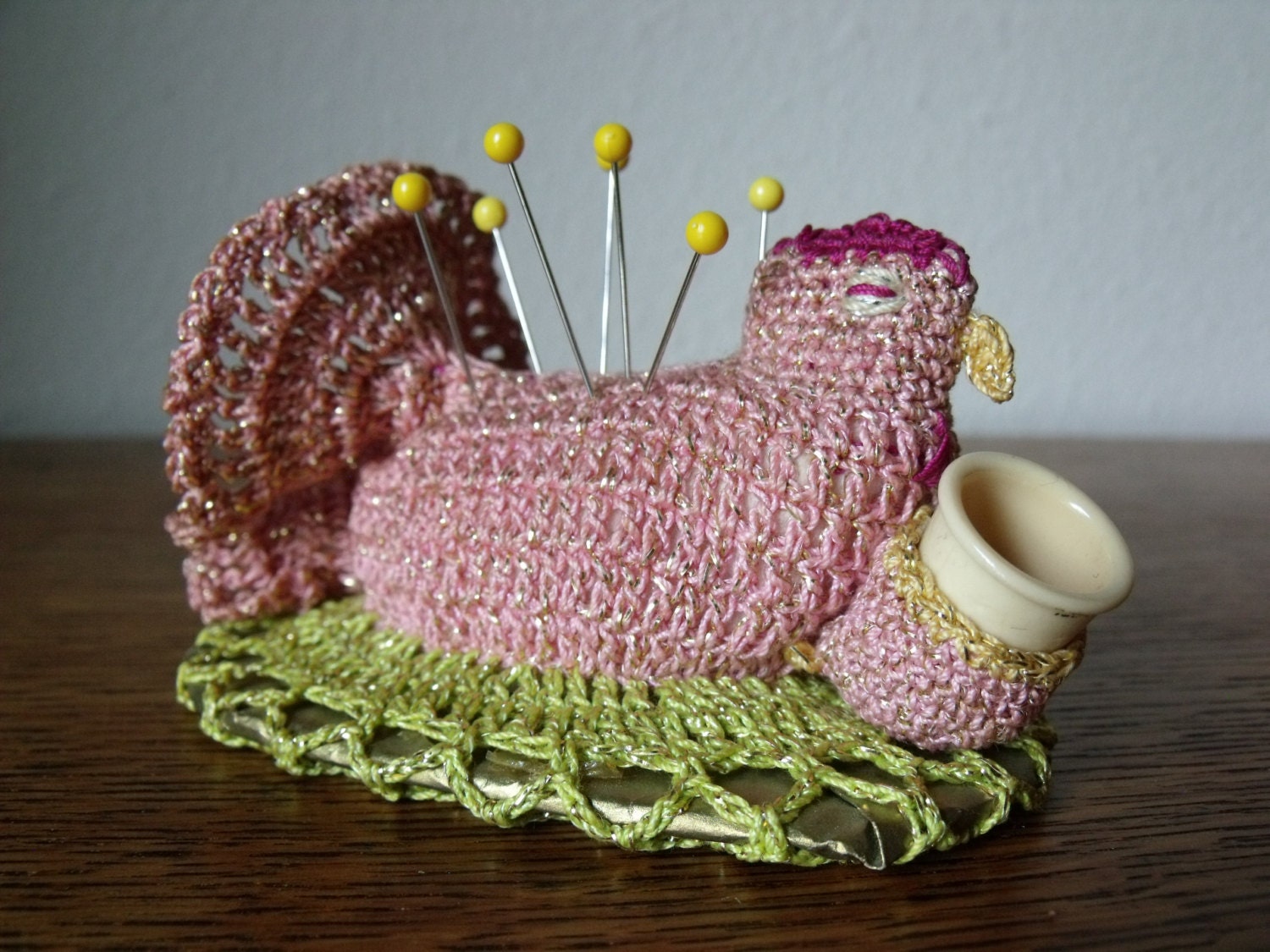 Chicken Pin Cushion Crocheted Sewing Supplies by TrilliumandFern