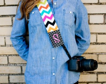 Monogrammed chevron camera strap cover (Multi/black)