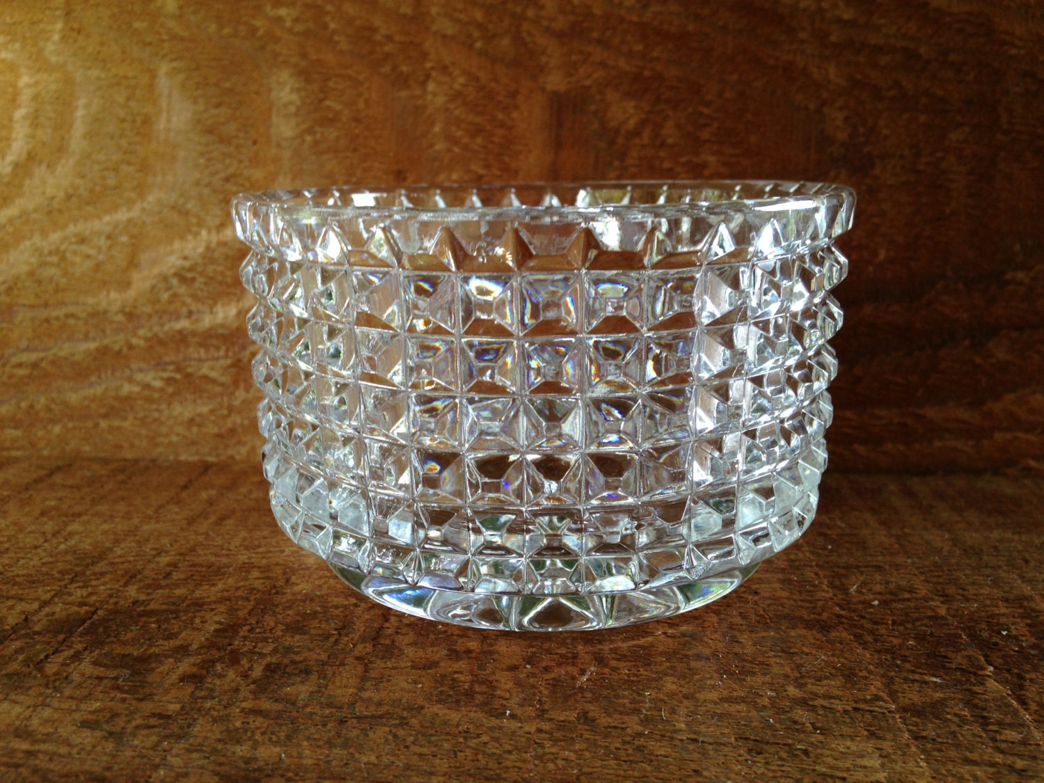 Leaded Crystal Glass Bowl Starburst & Diamond Pattern