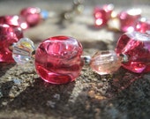 Vintage Crystal and Pink Beaded Bracelet with Silver Accents and a Toggle Clasp
