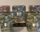 Hand Painted Skull Glass Metallic  Silver- Green-Yellow-Pink-Blue-Purple Candle Holder or Shot Glass-Halloween