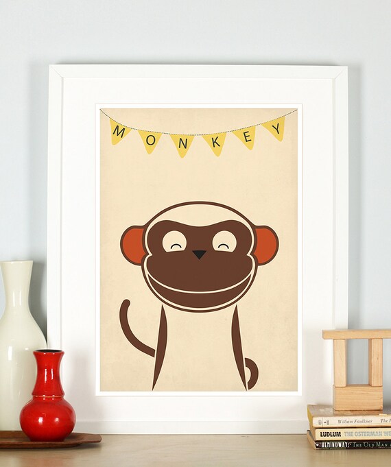 Nursery art print monkey wall art kids room decor animal