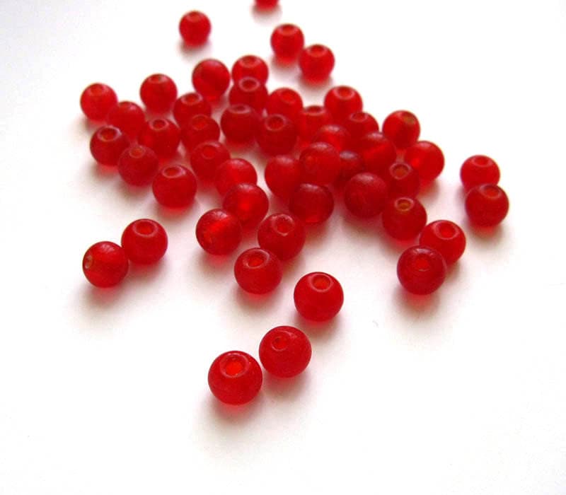 6mm Small Red glass beads Round glass beads 25 by RedAppleSupplies