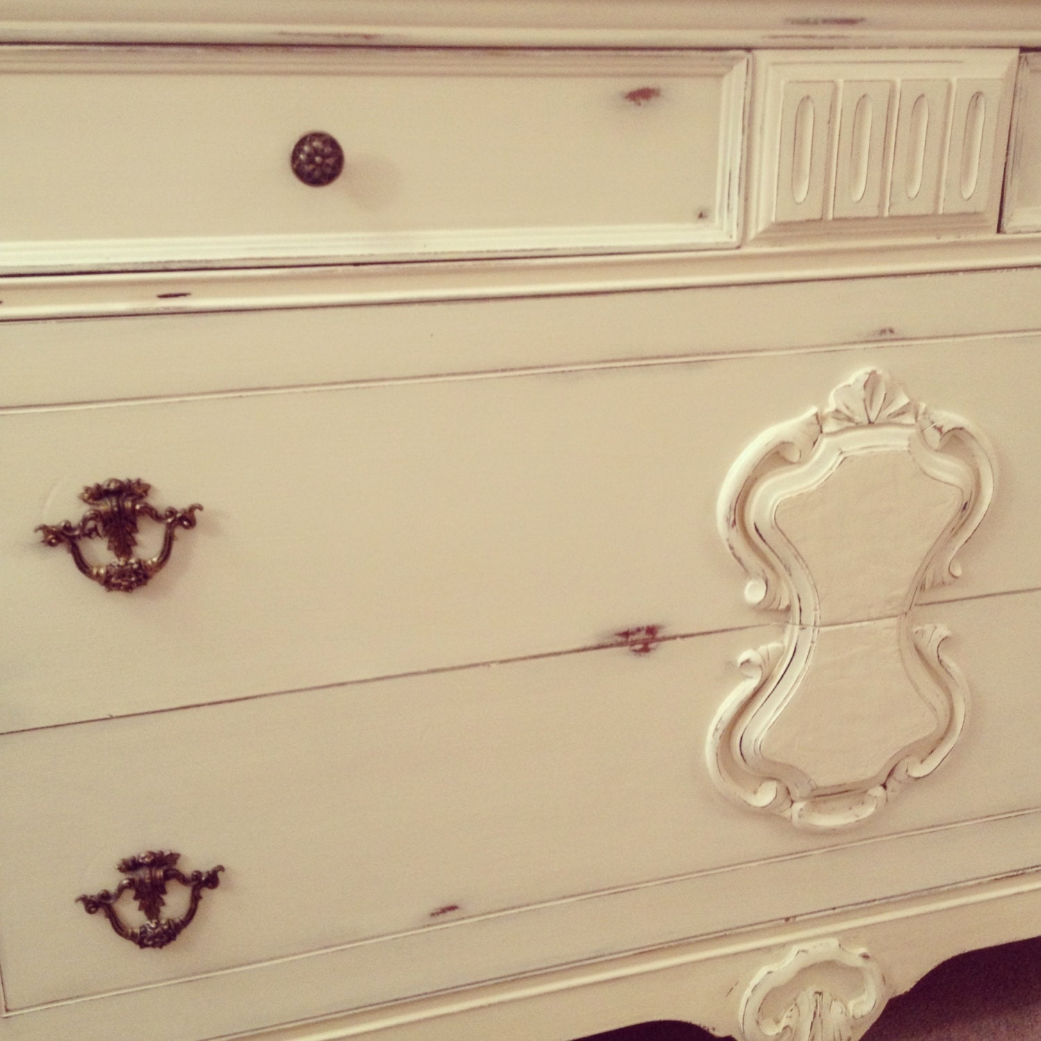 Custom Designed 4 drawer distressed cream dresser painted