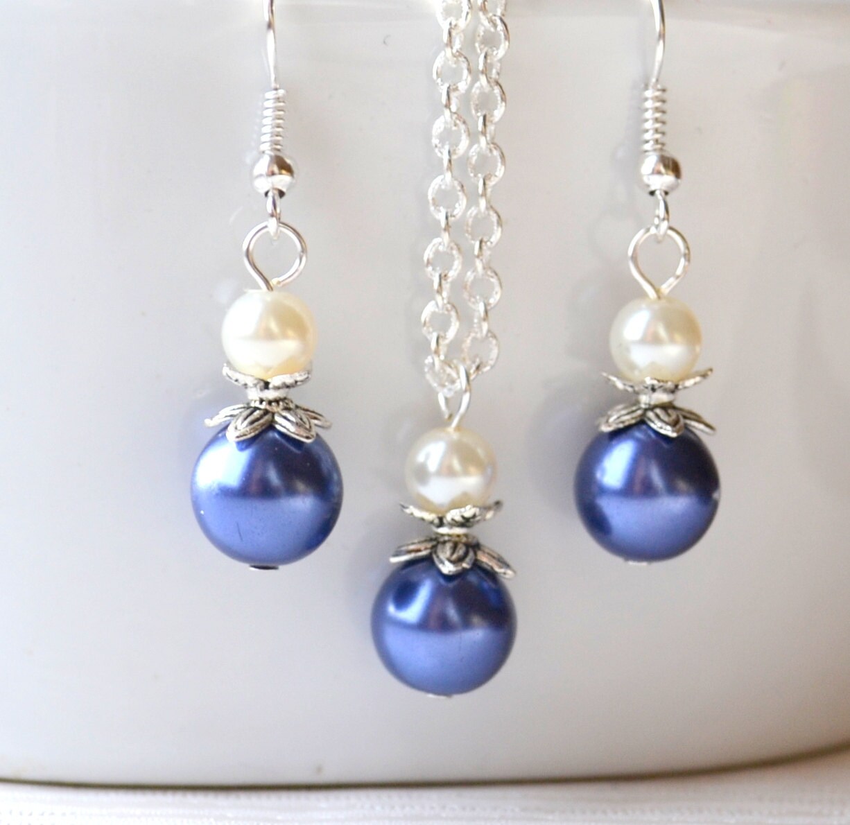 Navy blue Bridesmaids jewelry set necklace and earrings set