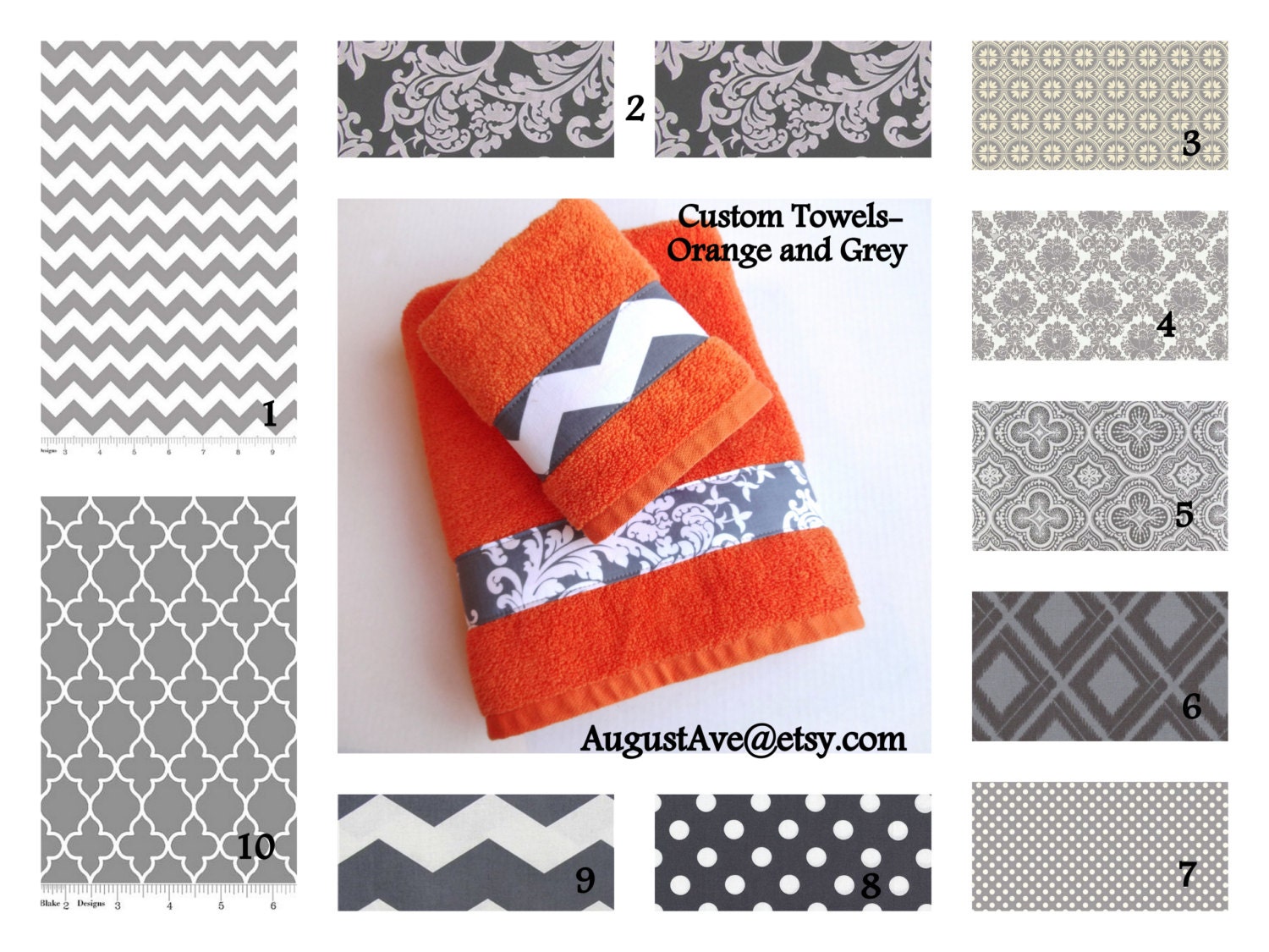 Orange and Grey Towels hand towels towel sets bath by AugustAve