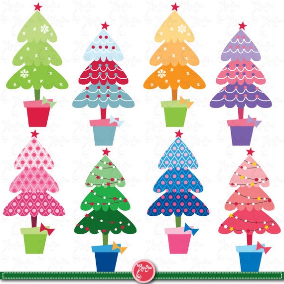 Christmas ClipArt "CHRISTMAS TREE PATTERN"clip art,Colorful Christmas Tree,Christmas Decoration,perfect for Scrapbook,Cards,InvitationsCm023 Il_570xn