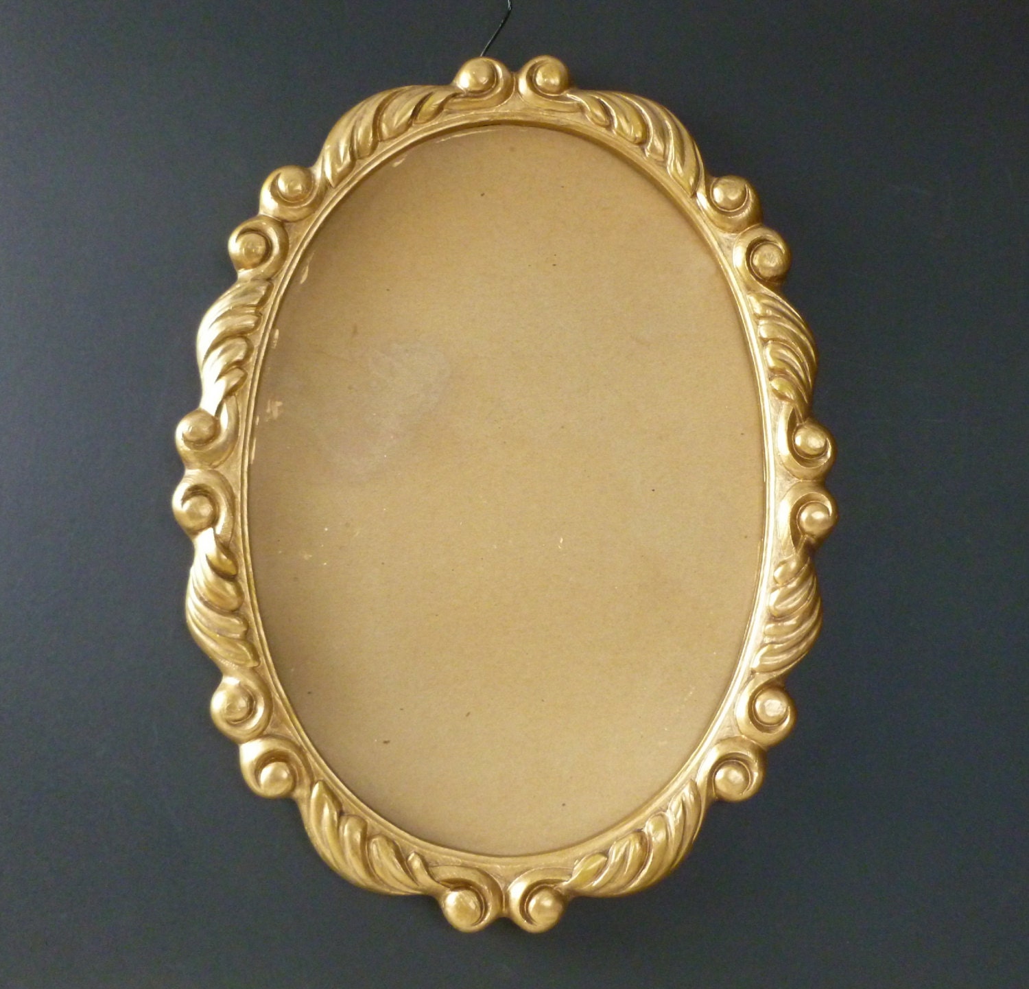 Vintage Large Reproduction Wood Oval Mirror Frame or Picture