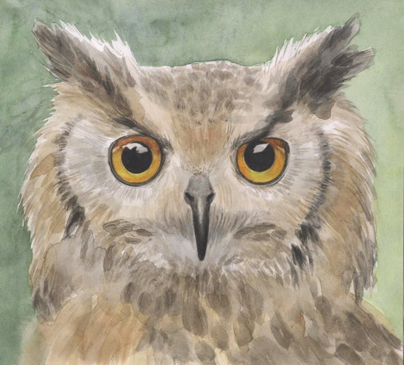 Uhu-Aquarell. Eule-Malerei. Eule-Abbildung. Eule-Art. Kindergarten