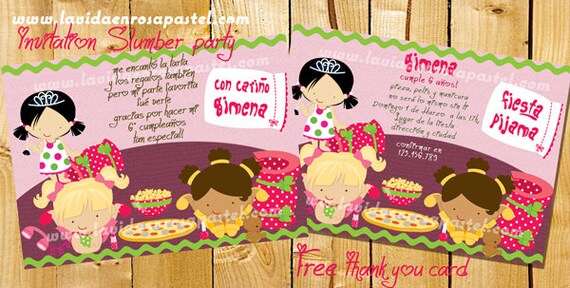 Slumber party invitation printable DIY. Customised/Personalised for your little girl's party _ FREE thank you card. Il_570xn
