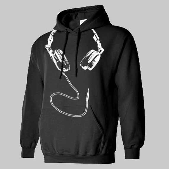 HEADPHONES head phones dj Hoodie hooded sweatshirt