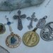 French antique religious solid bronze enamel medal cross crucifix gothic large engraved cross medal large silver corss bronze brooch
