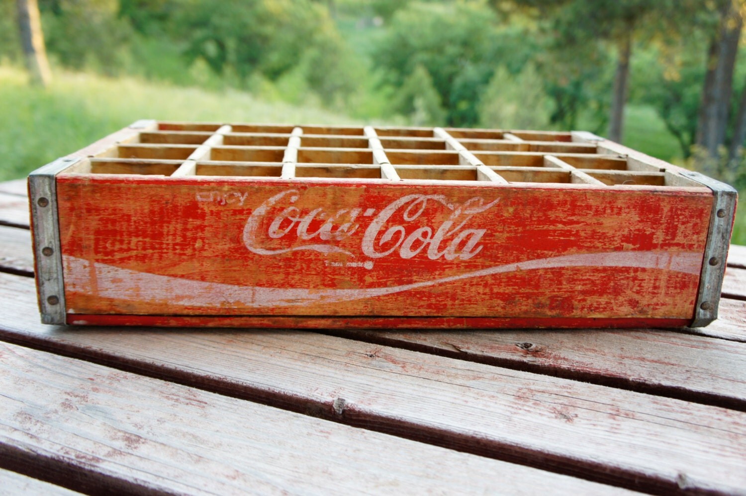 Vintage Coke crate wooden with bottle dividers shadow box