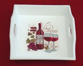 Tray Red Wine, wooden tray, serving tray, wine lovers gift, for her, hostess gift, unique gift, mothers day gift, marsala gift, white tray
