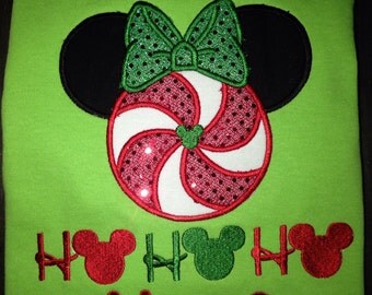 Christmas Mickey Ears appliqued shirt.