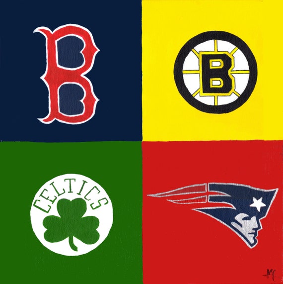 Boston Sports Painting with Red Sox by BarwistyModernPrints