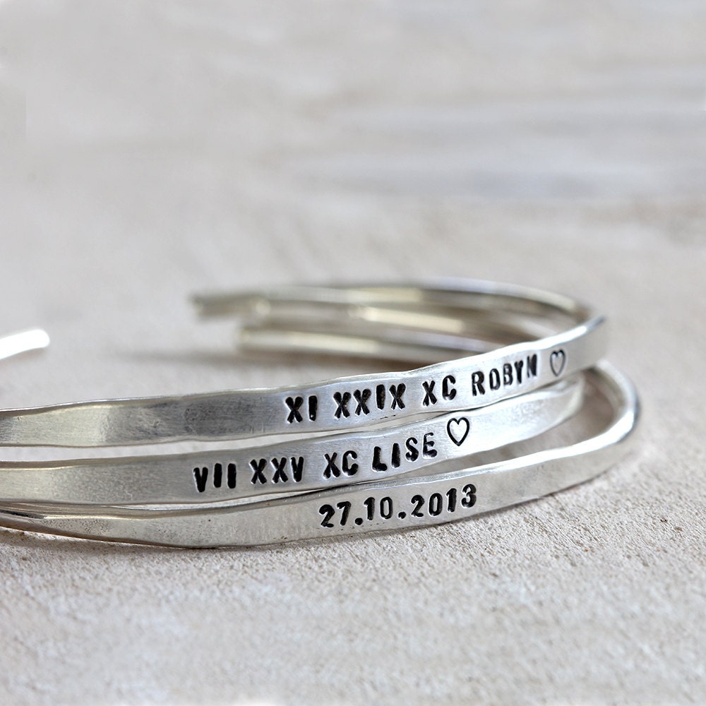 Personalized silver bracelet sterling silver cuff or brass