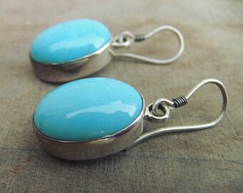 Genuine Sky Blue Turquoise and Ster ling Silver Dangle Earrings ...