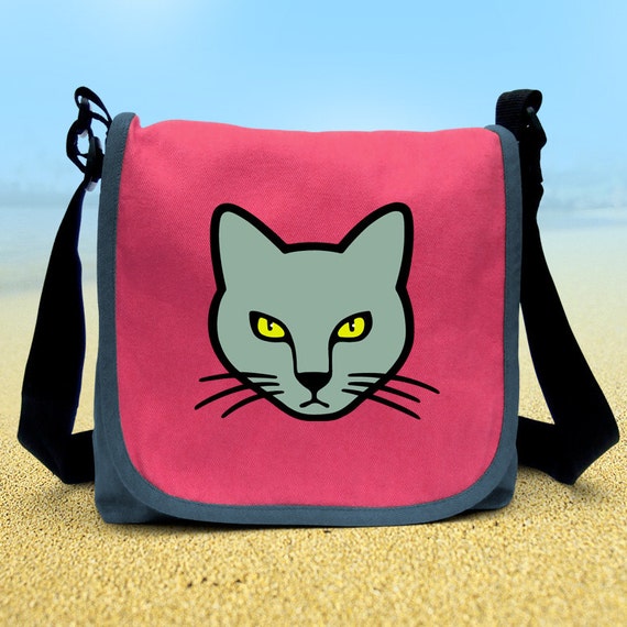 Items similar to Canvas messenger bag with cat design on Etsy
