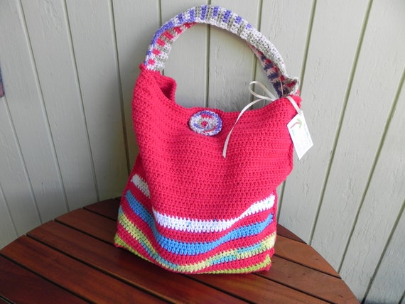 Crocheted 100% cotton yarn tote bag FREE U.S. by One2redBlue