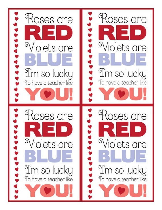 Valentines Day Card for Teacher Digital Print Letter size