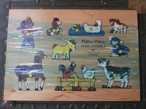 Items similar to Vintage Fisher Price Farm Animals Wooden Puzzle #507 ...