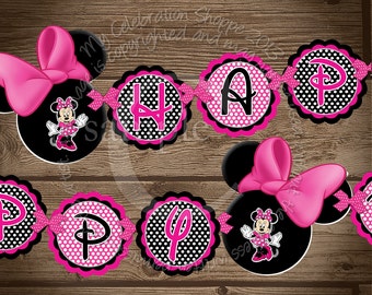 Happy Birthday Banner, Pink Minnie Mouse Birthday Banner, My Celebration Shoppe, Minnie Decorations, Minnie Mouse, Banner, Birthday