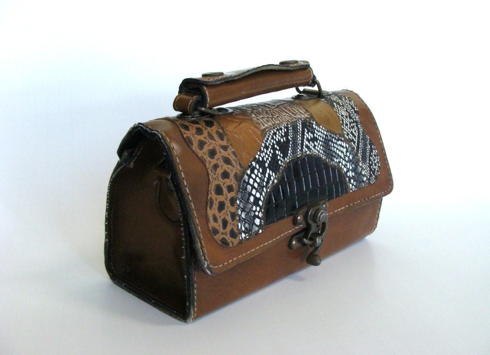 Brown Leather Purse Lunchbox Style Satchel Handbag by Spartinas