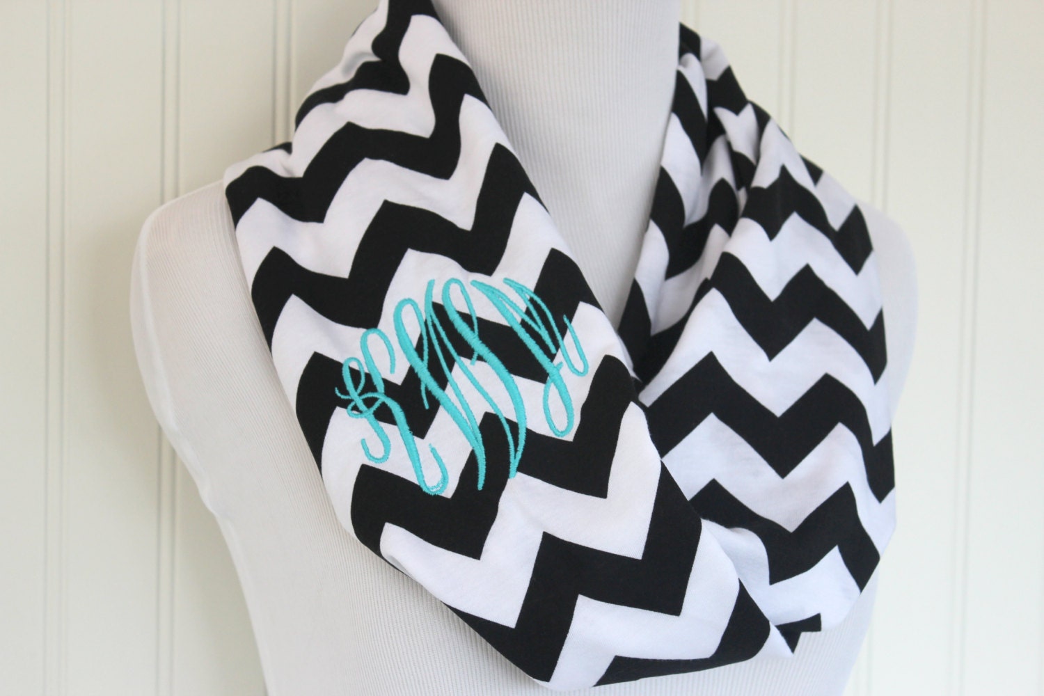 Black Chevron Monogrammed Scarf Personalized Scarves