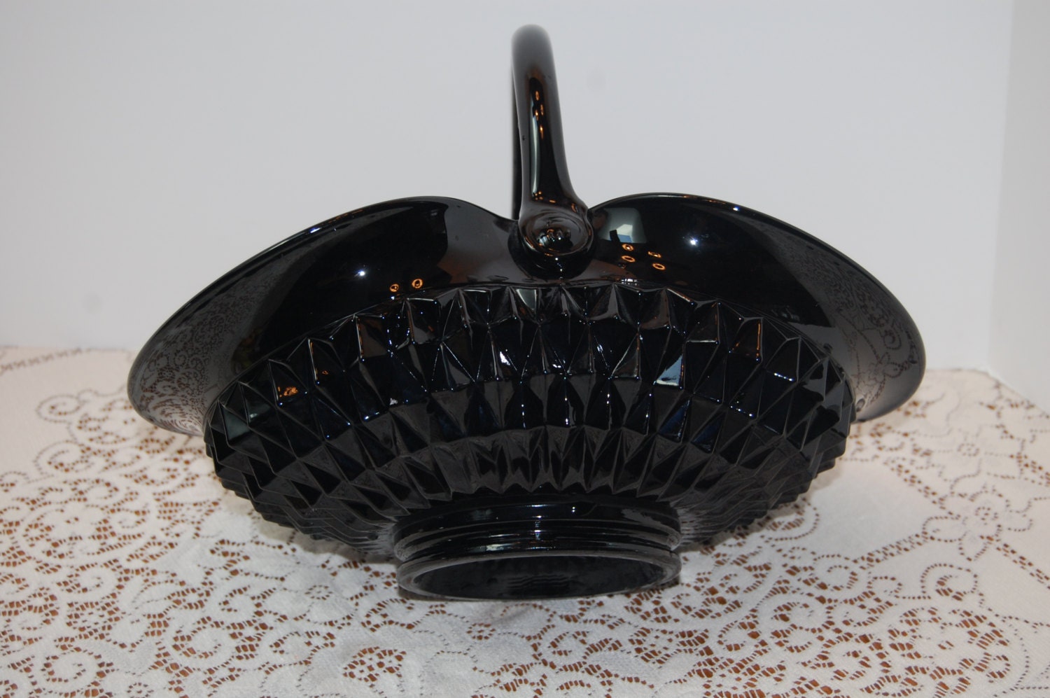 Vintage Glass Basket Tiara Glassware Large Black Glass