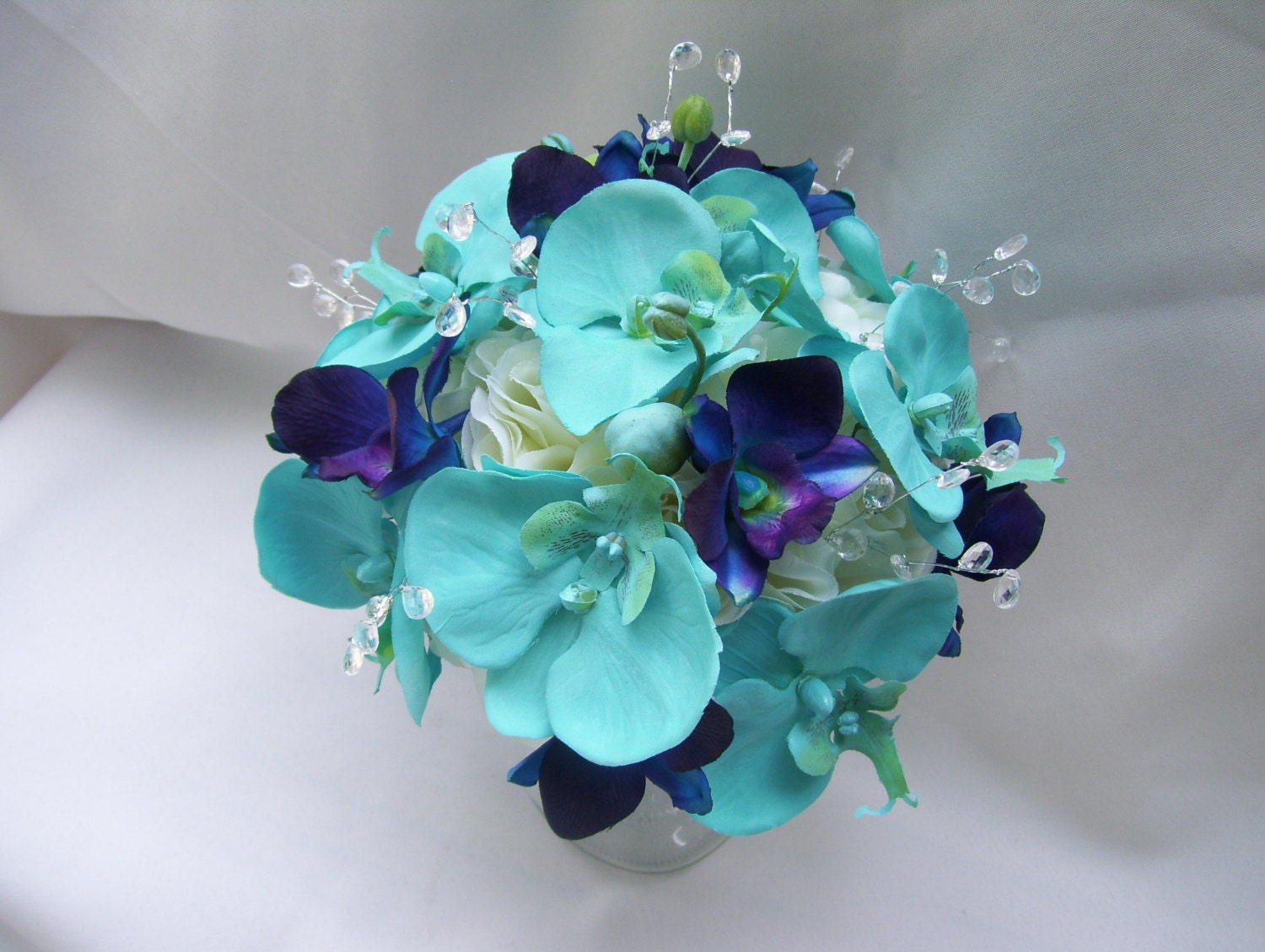 Jamie's Bridal Bouquet with Turquoise Phalanopsis Orchids